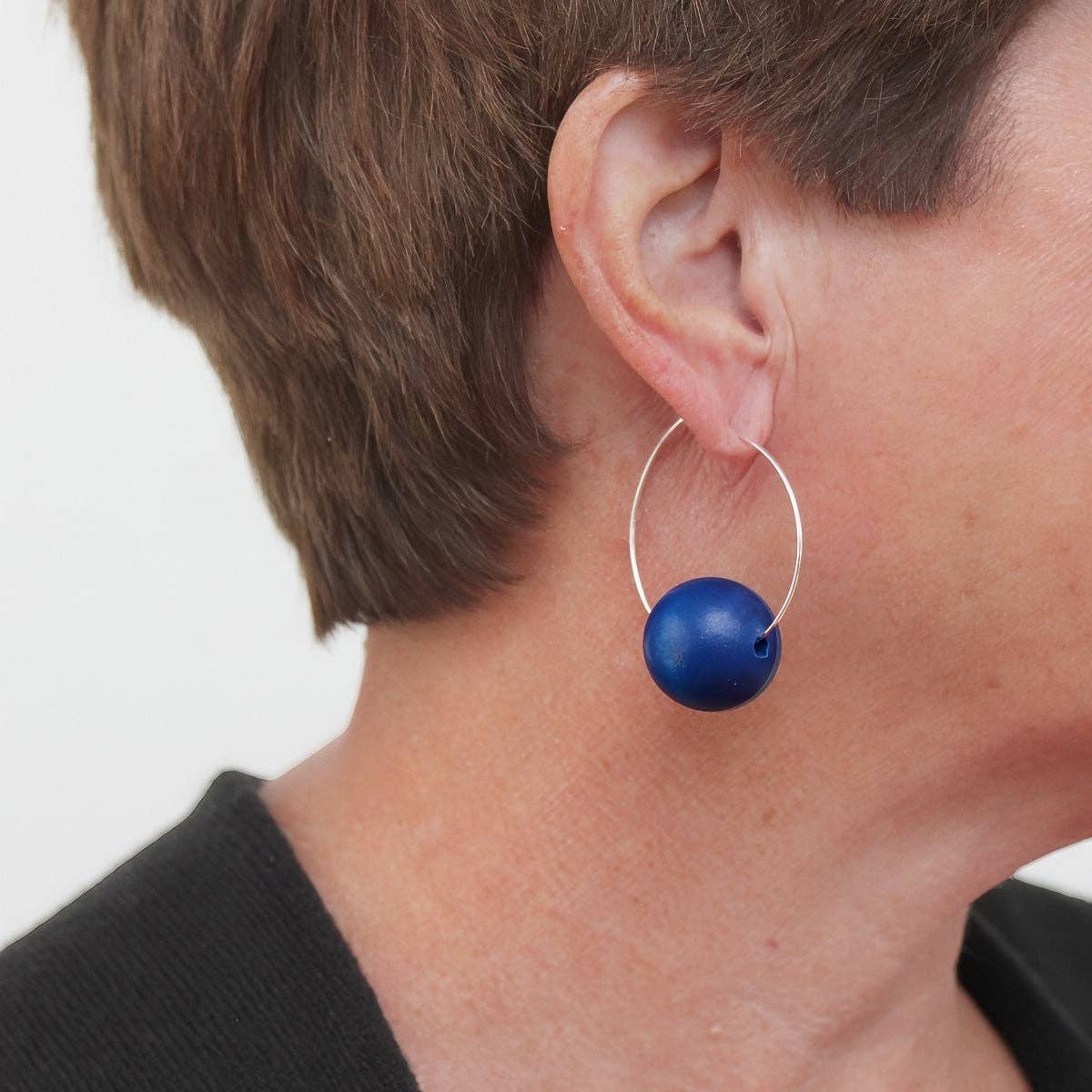 Sylca Designs - Blue Ball Hoop Handmade Artistic  Earring