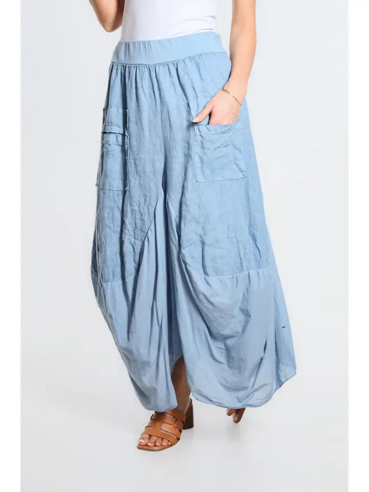 Tina Stephen- Brenna Cotton/Linen Bunched Pocket Skirt