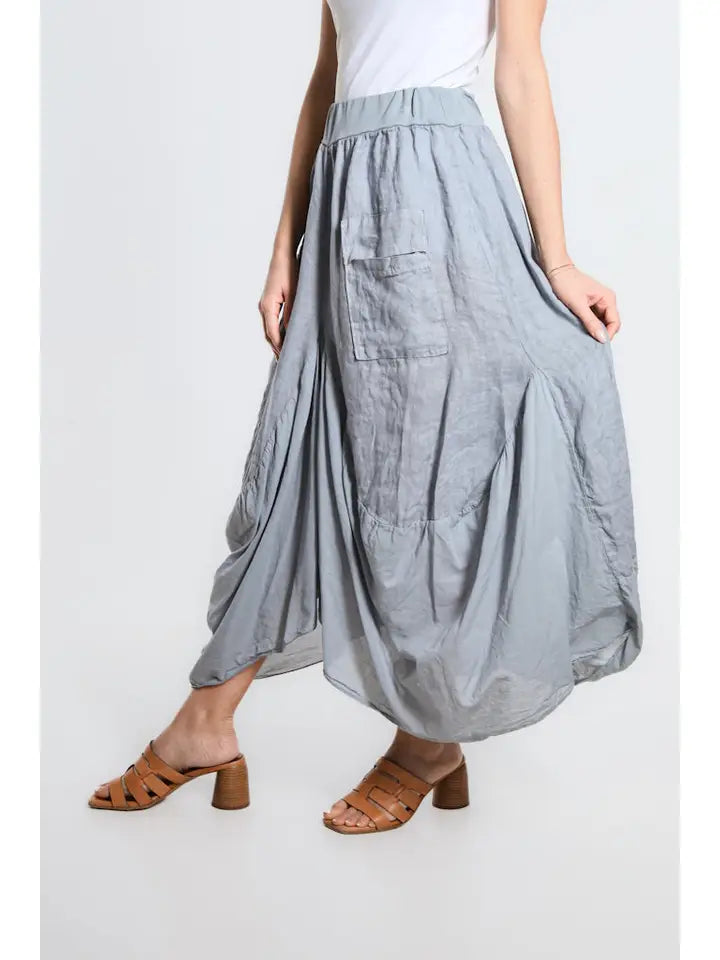 Tina Stephen- Brenna Cotton/Linen Bunched Pocket Skirt