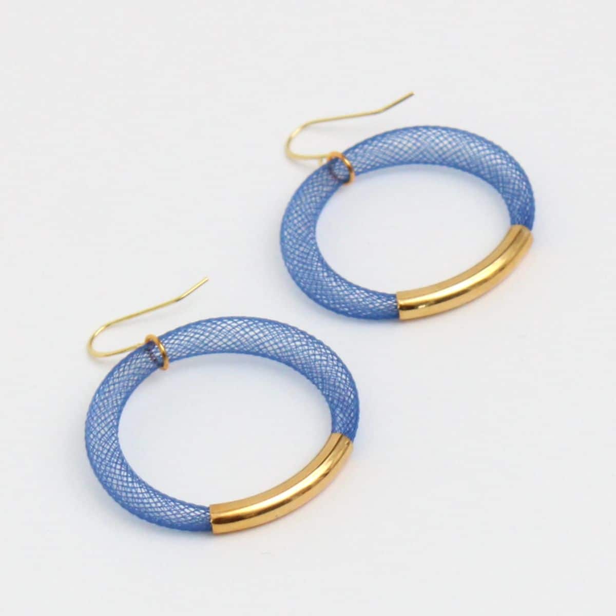 Sylca Designs - Blue Mesh Hoop Earring Gold