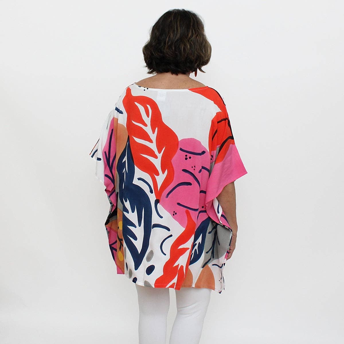 Sylca Designs - Coral and Blue Undersea Leaf Print Blouse: S/M