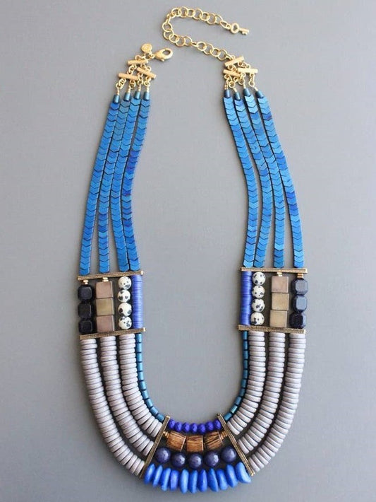 David Aubrey Jewelry - 4-strand Necklace Blue Hematite Necklace