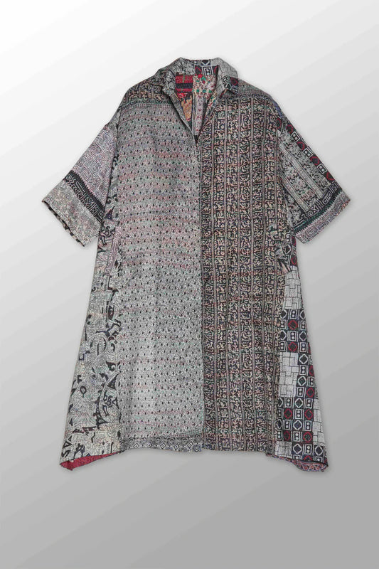 Mieko Mintz- VINTAGE SILK KANTHA 3/4 SLV. SHIRT DRESS