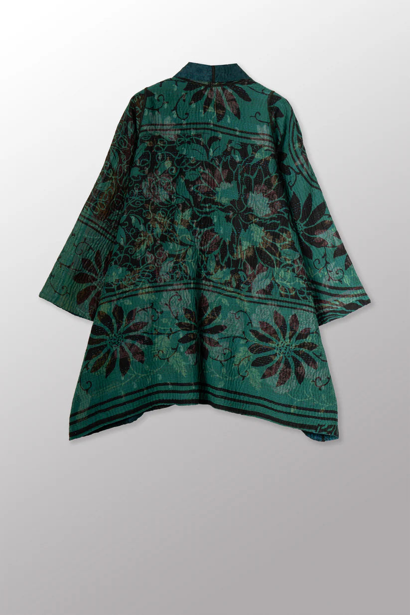 Mieko Mintz- EMERALD GREEN KANTHA A-LINE JACKET