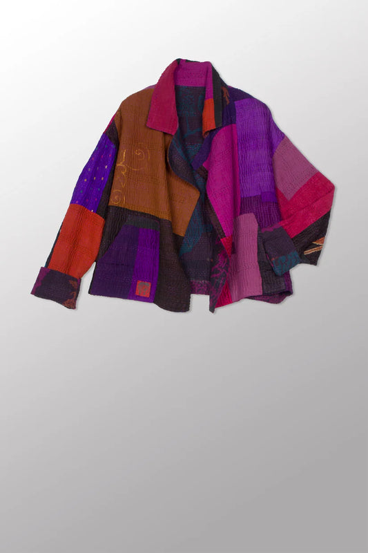 Mieko Mintz- NIGHT FLOWERS KANTHA LAPELED SHORT JACKET