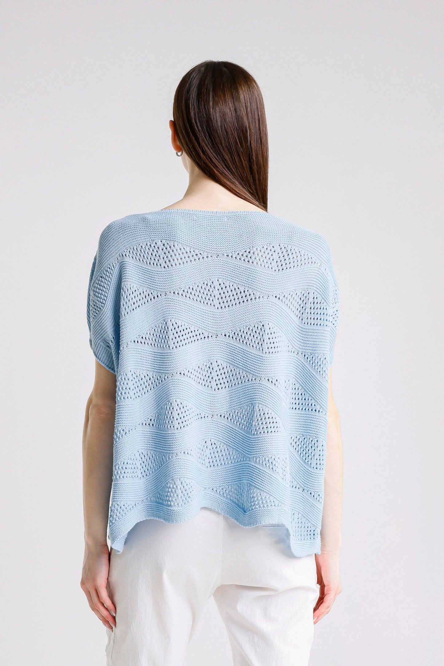 TINA Stephens - Patsy SS Wave Knit Sweater/Sky Blue
