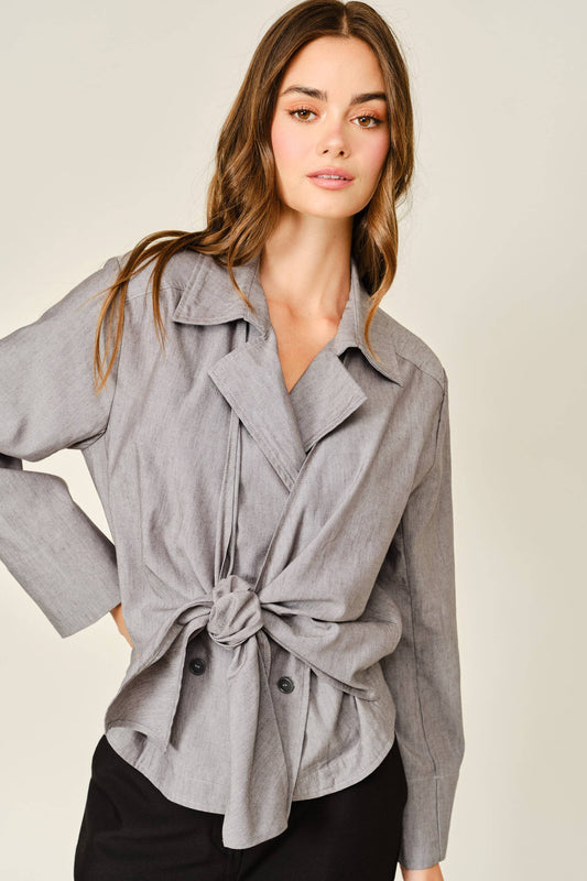 Aaron & Amber -Tied Front/ Button Down Shirt/Jacket