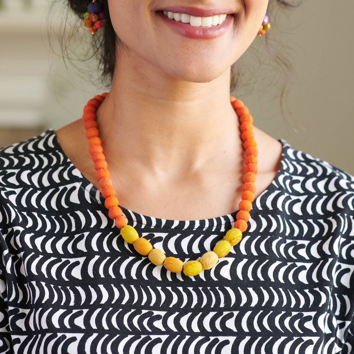 WorldFinds - Kantha Couplet Necklace | Orange/Yellow