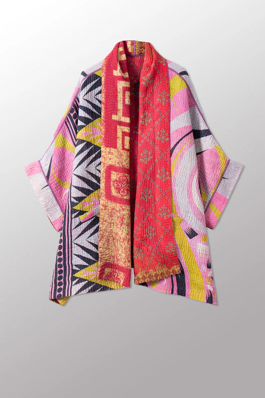 Mieko Mintz- VINTAGE COTTON KANTHA DOUBLE COLLAR PONCHO