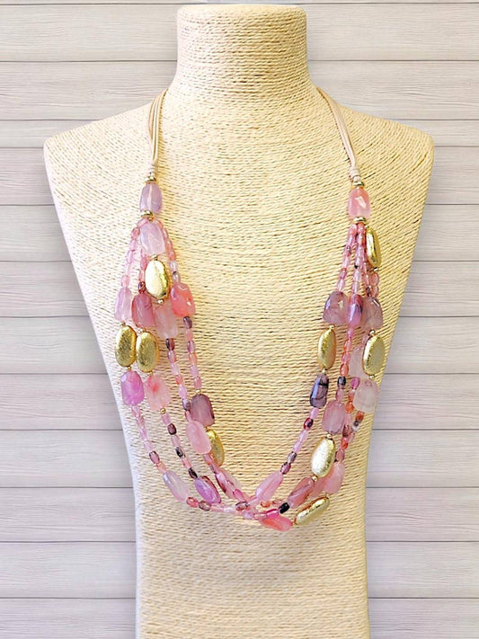 Bijoux Envie Jewelry - Long Pink Bead Layered Necklace