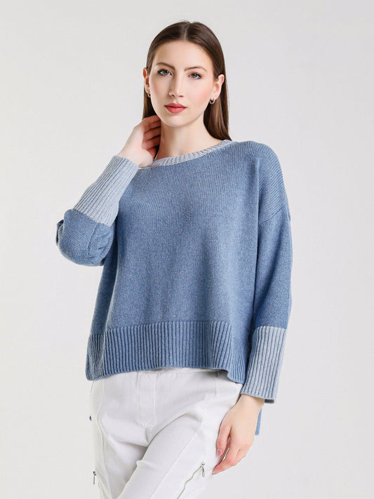TINA Stephens - Lisbeth Contrast Neck Hi/Low Sweater