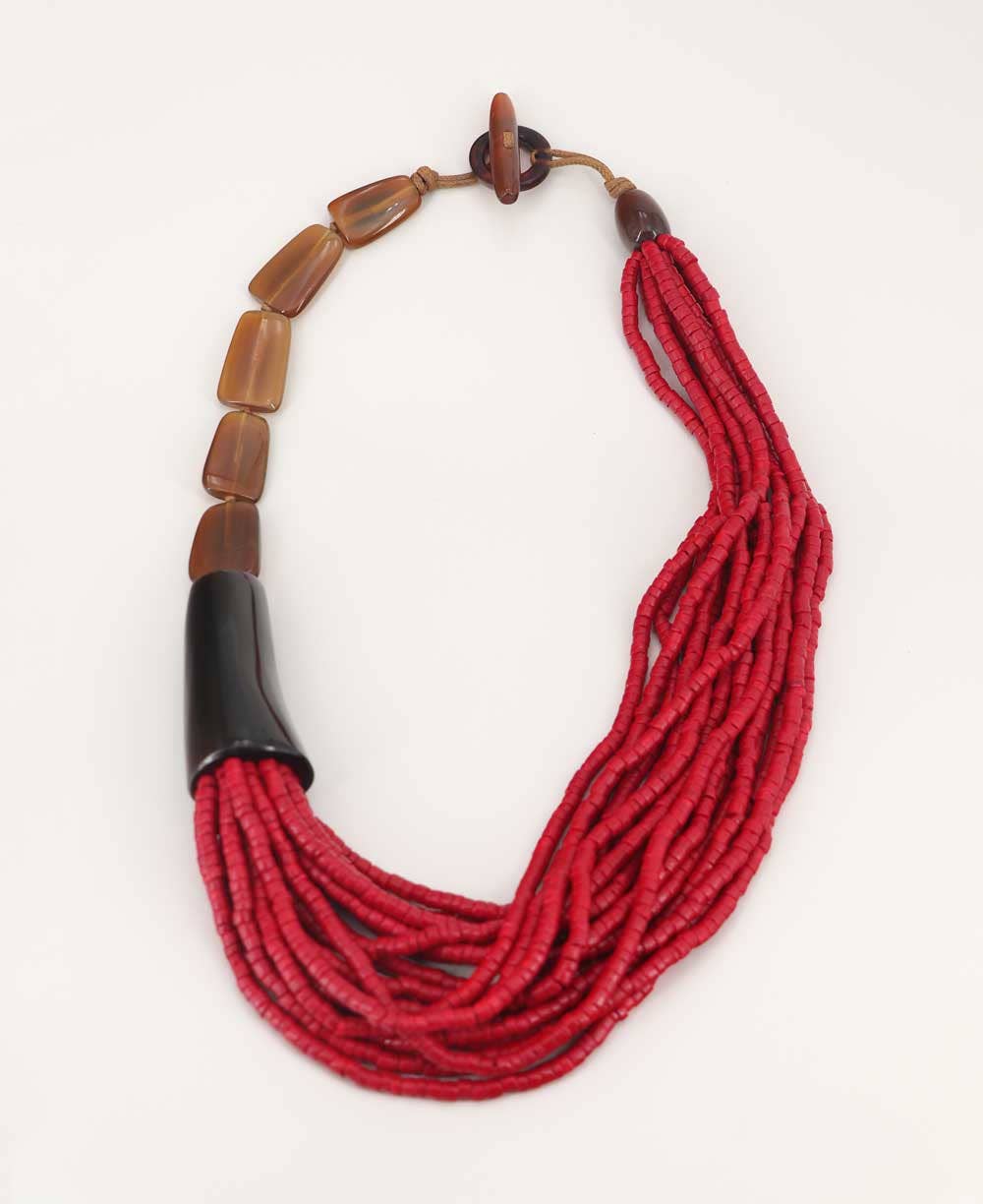 Culture Spot - Asymmetric Red Horn and Coconut Bead Necklace