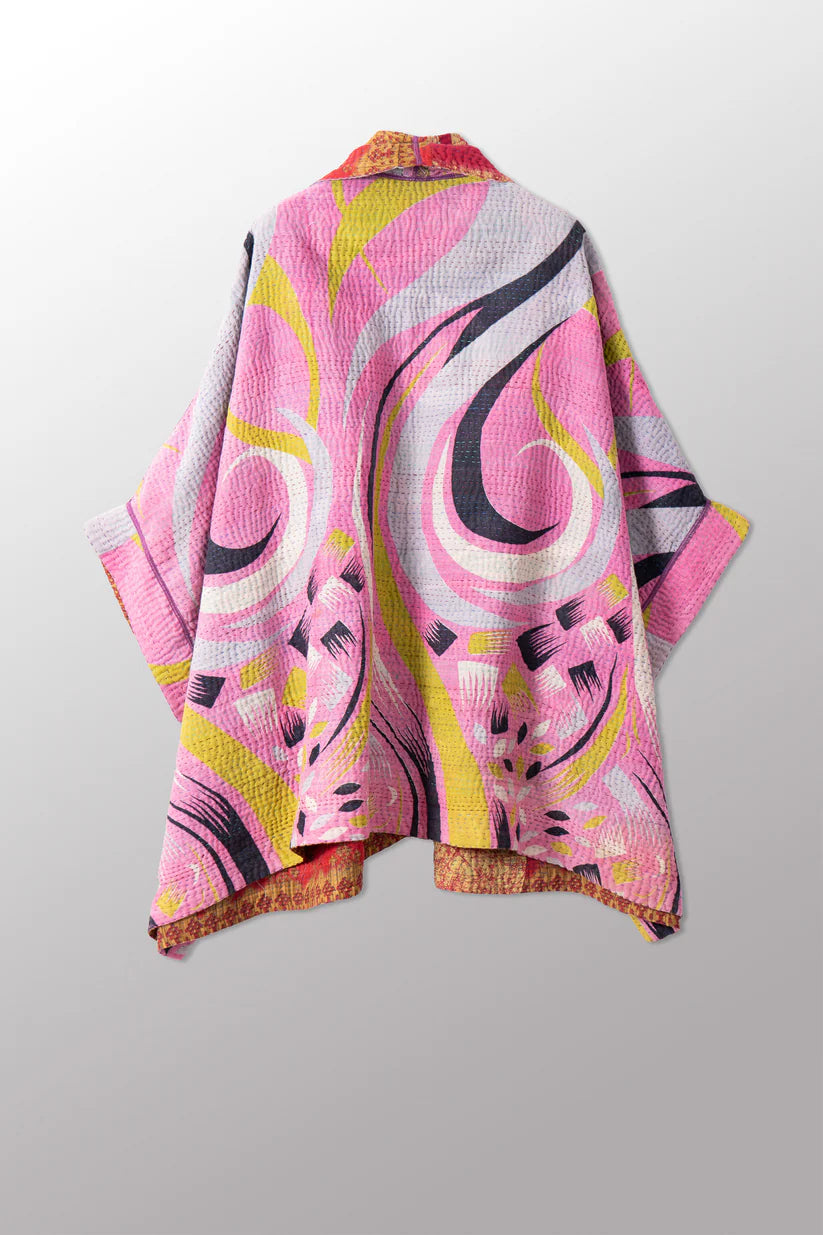 Mieko Mintz- VINTAGE COTTON KANTHA DOUBLE COLLAR PONCHO