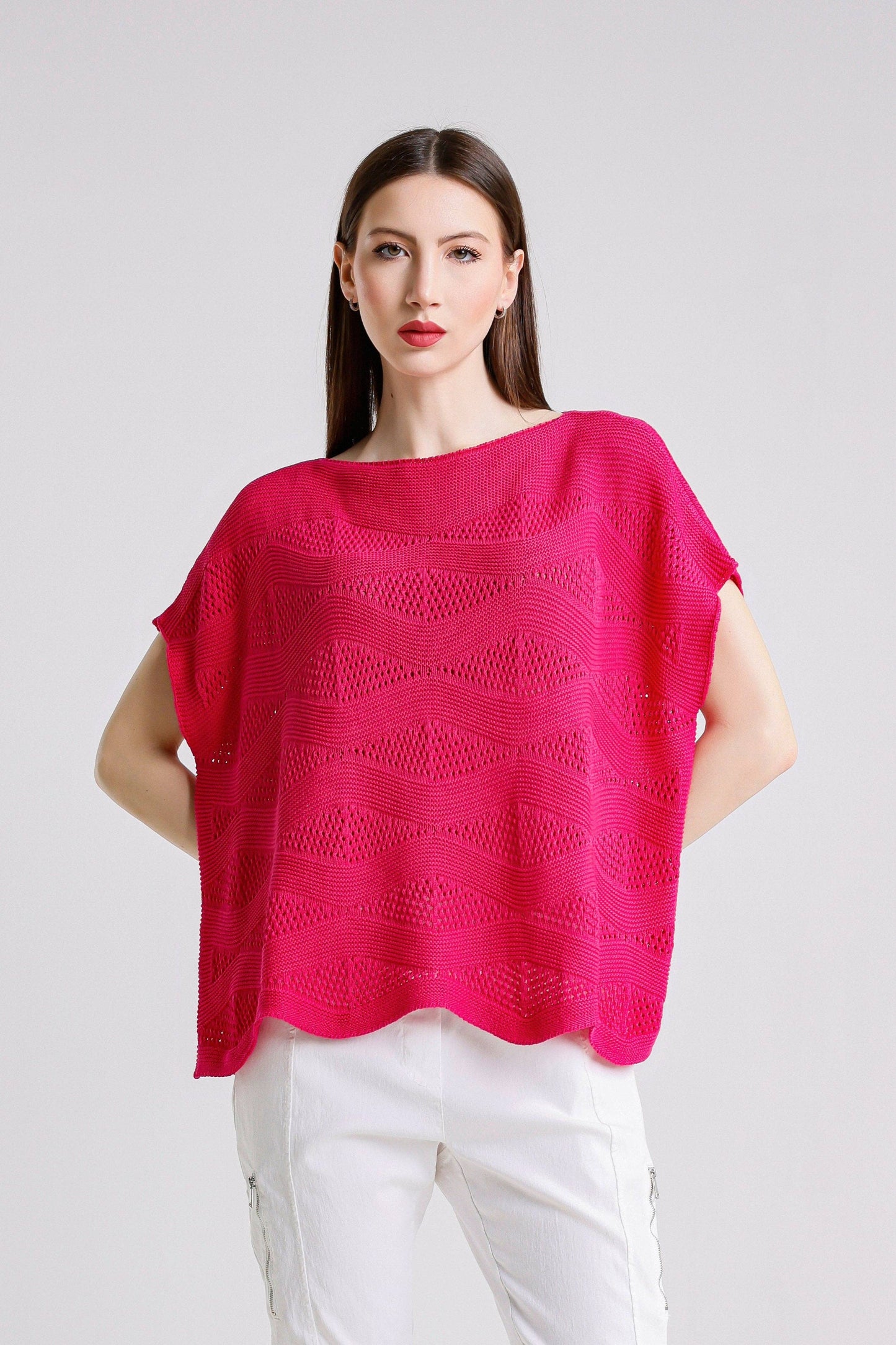 TINA Stephens - Patsy SS Wave Knit Sweater /Peony
