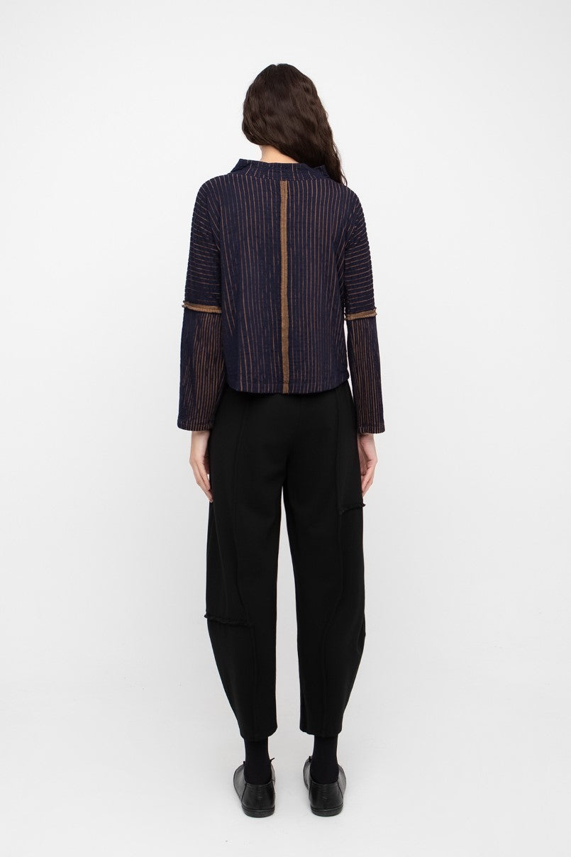 O Zai N Ku- Textured Pinstripe Knit Top