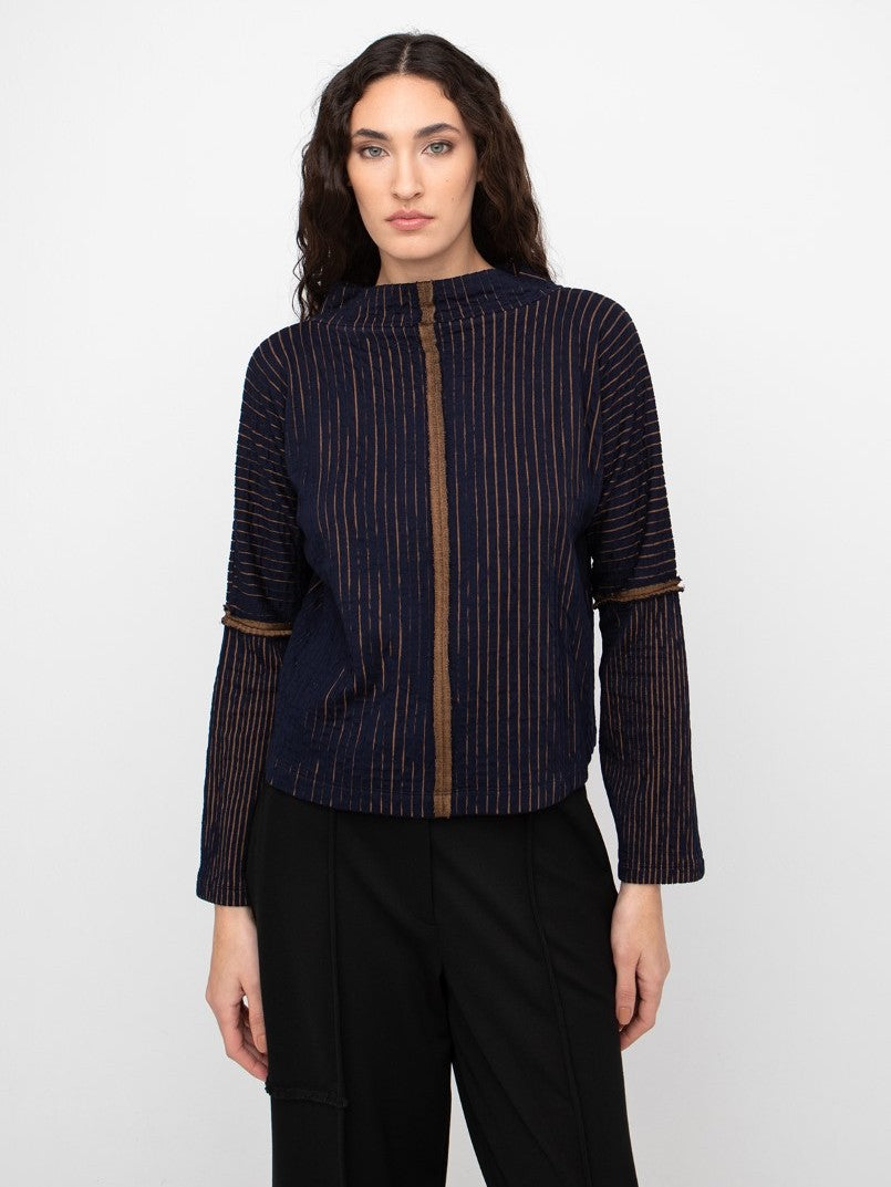 O Zai N Ku- Textured Pinstripe Knit Top