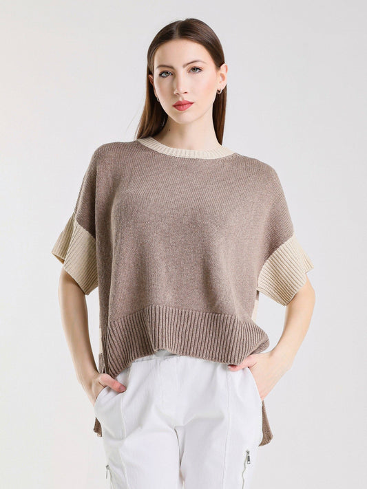 TINA Stephens - Mare Striped High/Low Sweater /Taupe-Beige