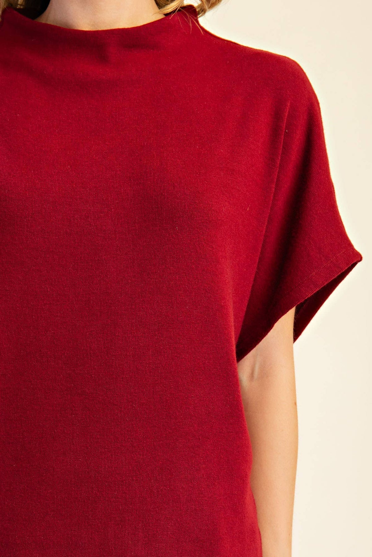 Glam - Mock Neck Pullover Knit Top/ Burgundy