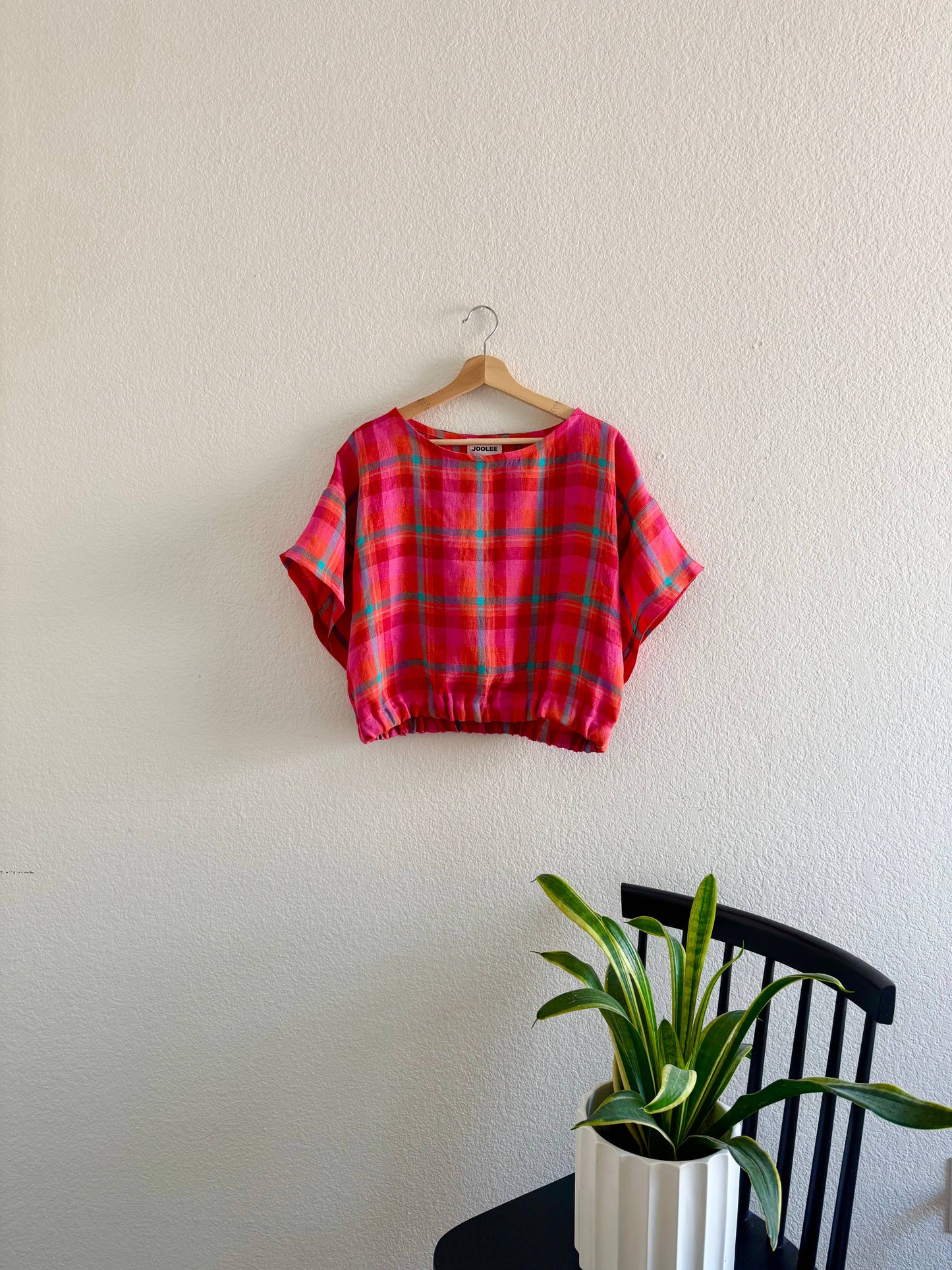 Joolee - Pink Check Linen Top