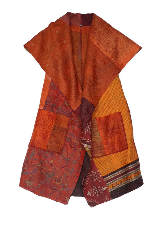 Mieko Mintz- VINTAGE SILK PATCH KANTHA CIRCULAR VEST