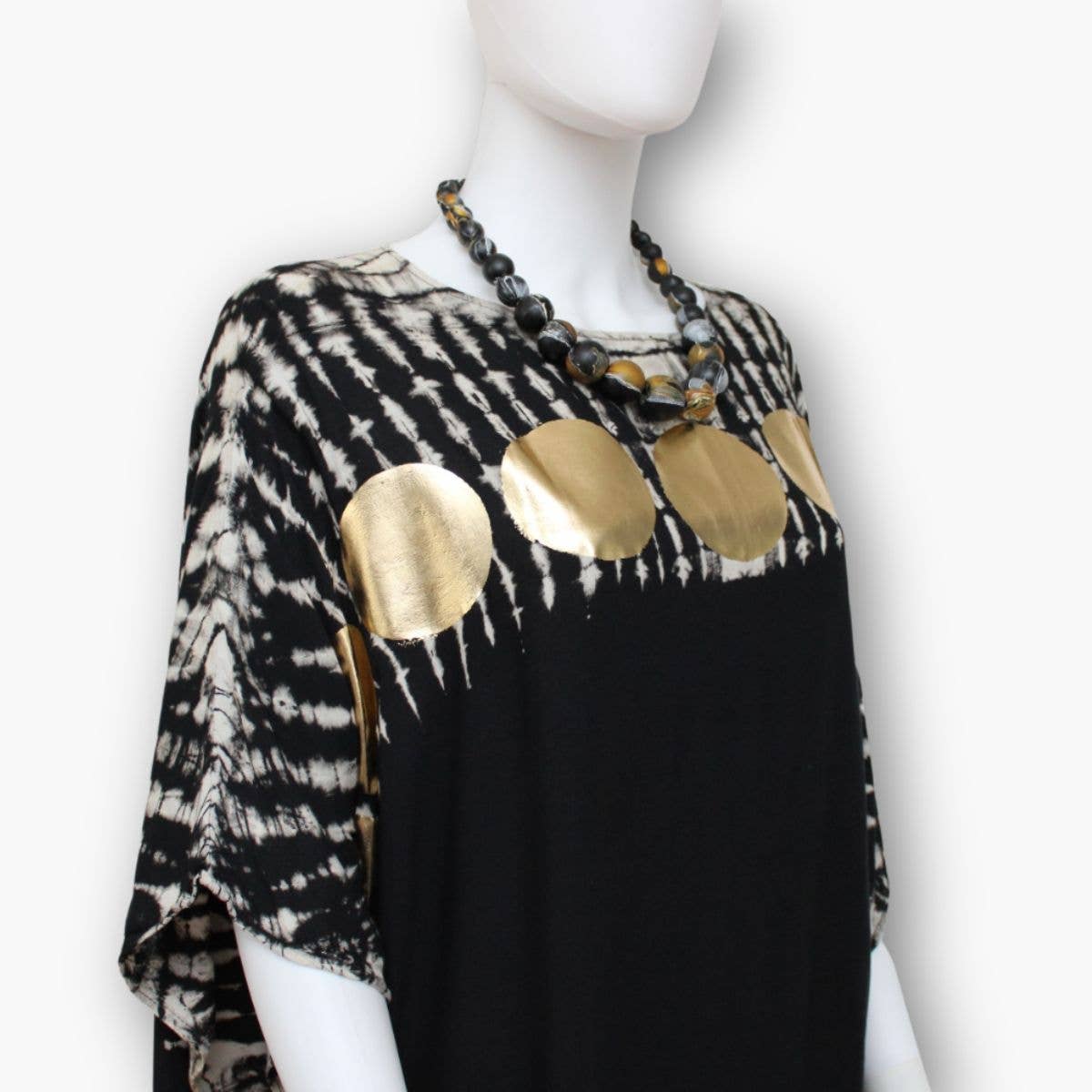 Sylca Designs - Black Caftan With Gold Polka Dot Accents