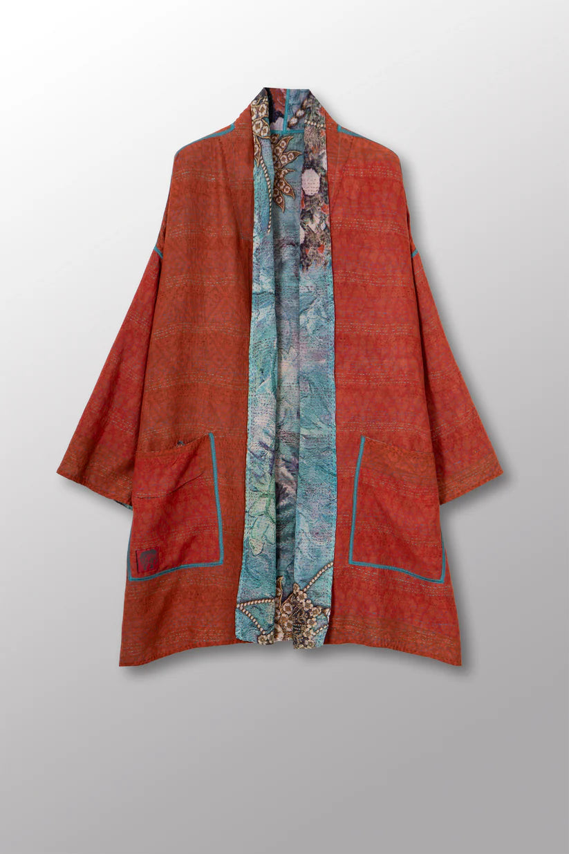 Mieko Mintz- VINTAGE SILK GEORGETTE COTTON KANTHA HAORI JACKET