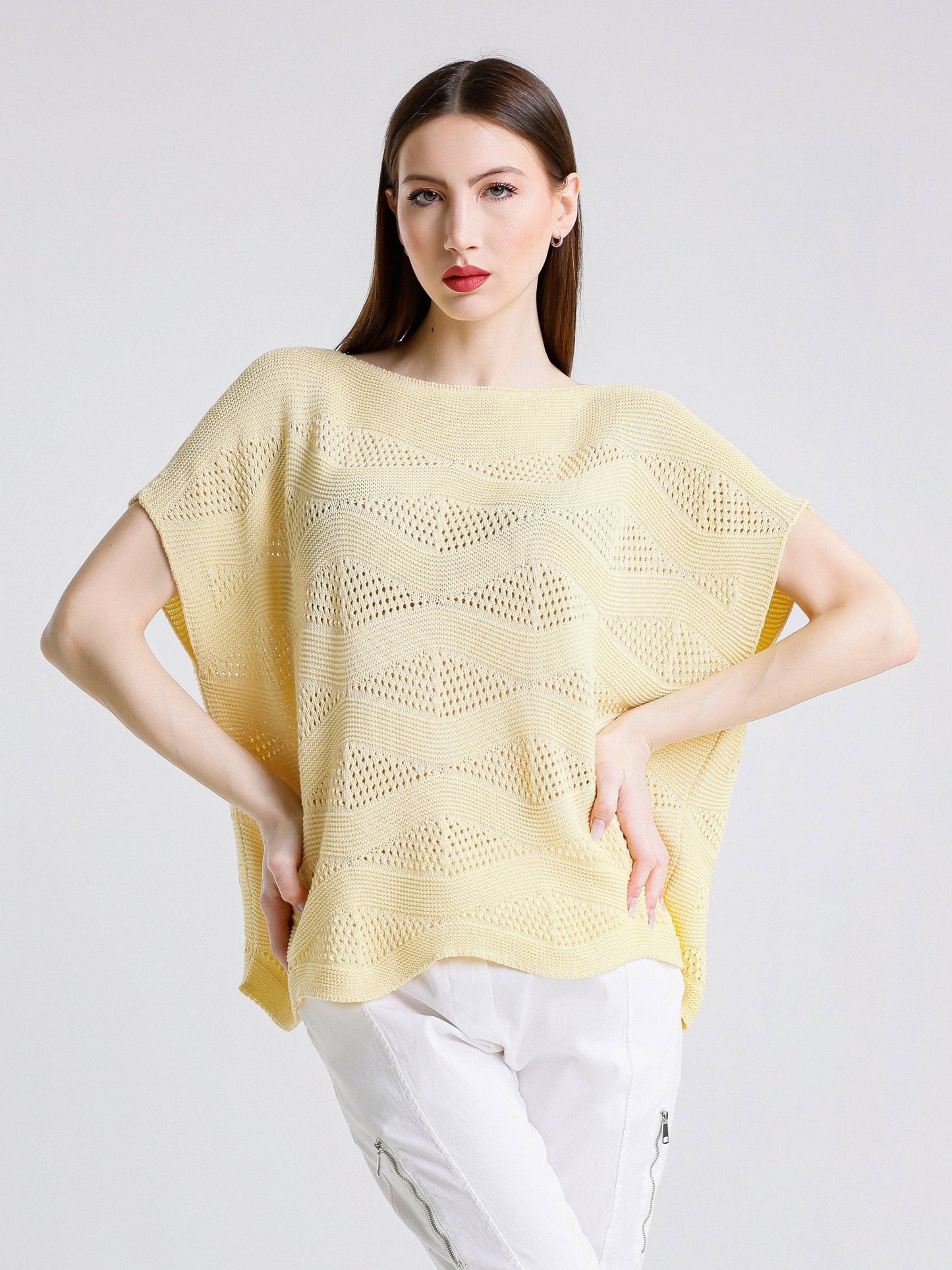 TINA Stephens- Patsy SS Wave Knit Sweater /Daffodil