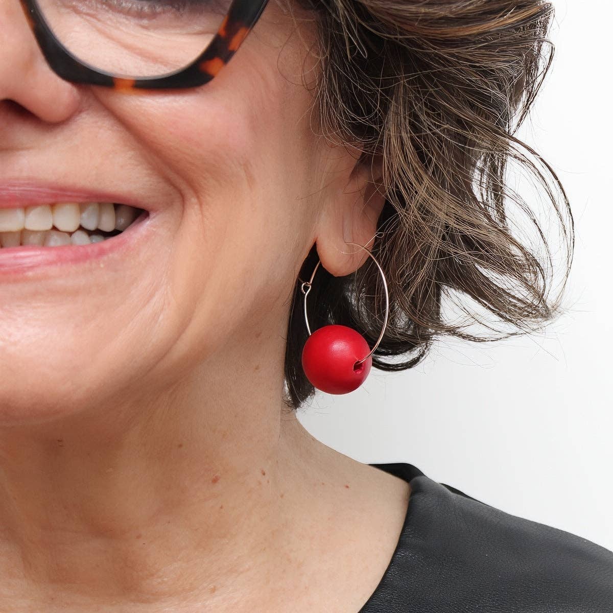 Sylca Designs - Red Ball Hoop Dangle Earring