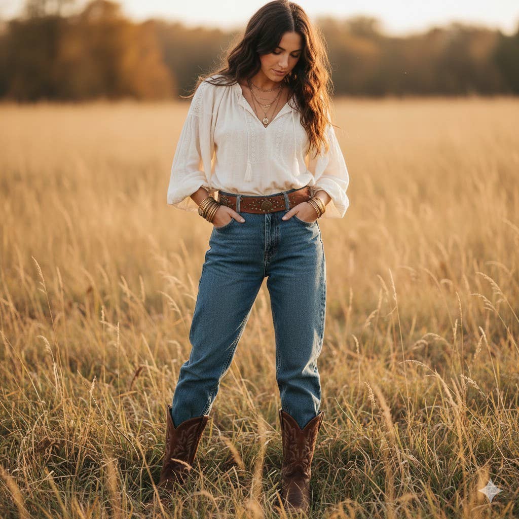 Lula Natura -Brown Leather Belt w Wide Coins