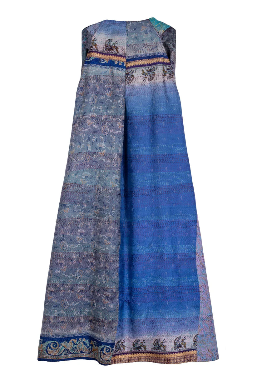 Mieko Mintz- VINTAGE SILK KANTHA BACK PLEATED VEST MAXI