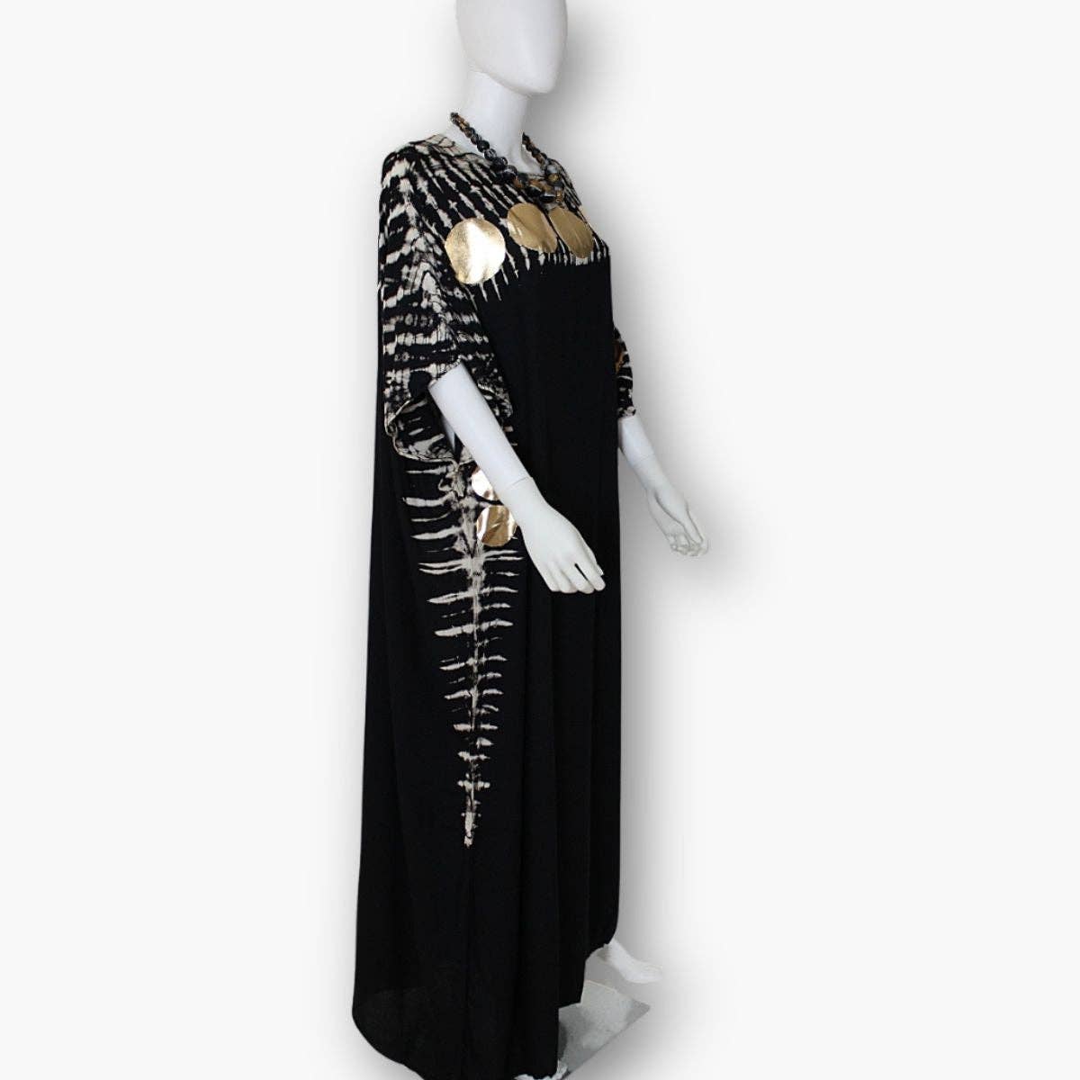 Sylca Designs - Black Caftan With Gold Polka Dot Accents