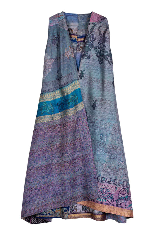 Mieko Mintz- VINTAGE SILK KANTHA BACK PLEATED VEST MAXI
