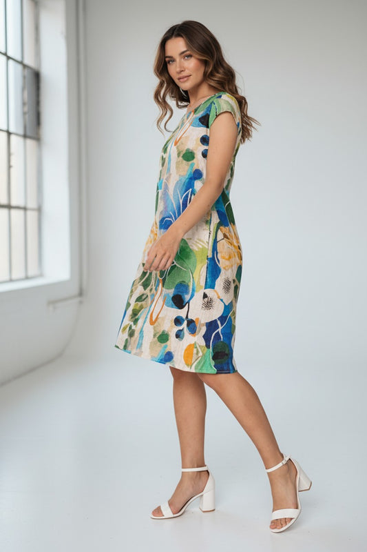 linen luv dresses Linen Luv Tropical Print Balloon Dress