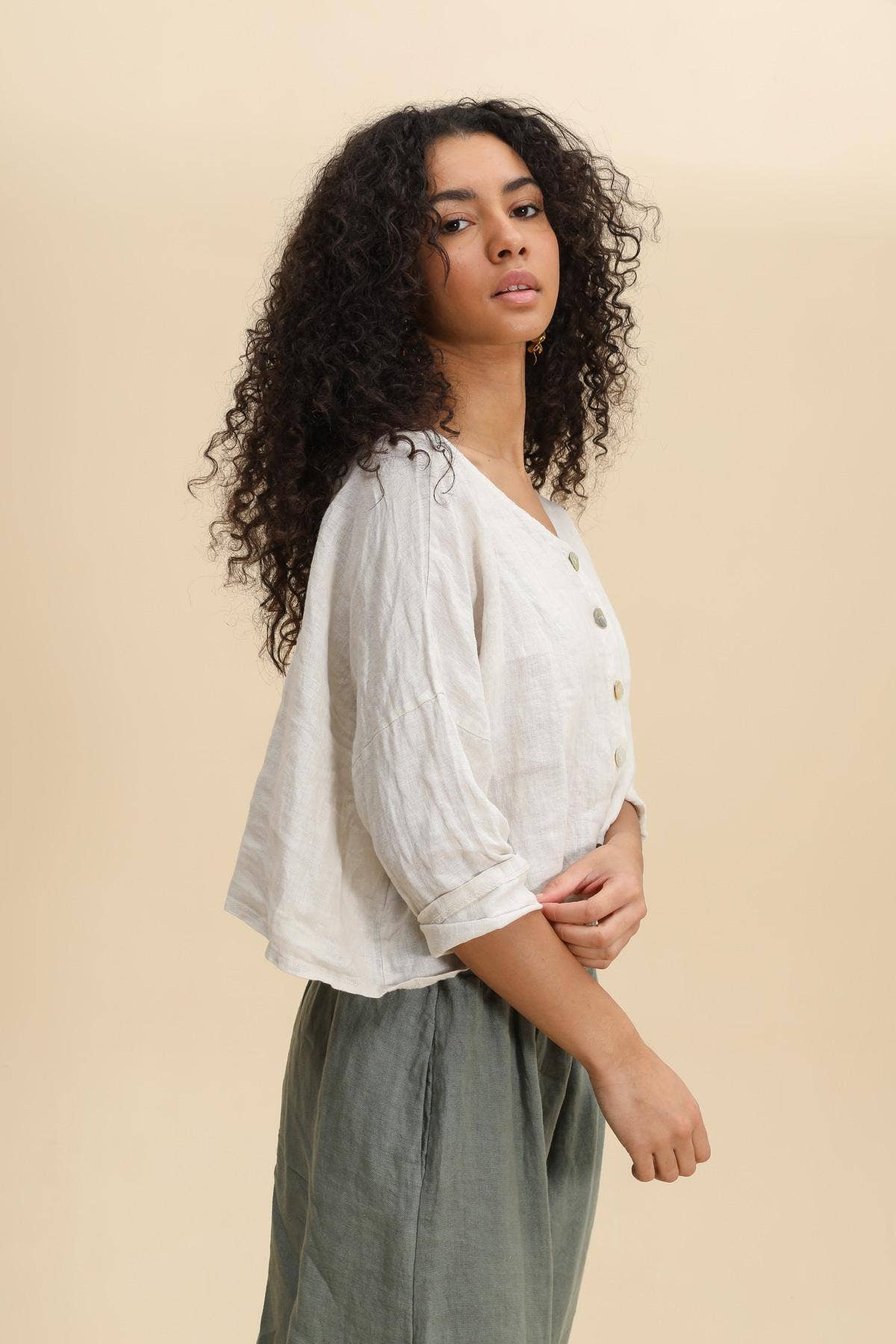 Made in Italy- Crop Linen Cardigan/ Lime