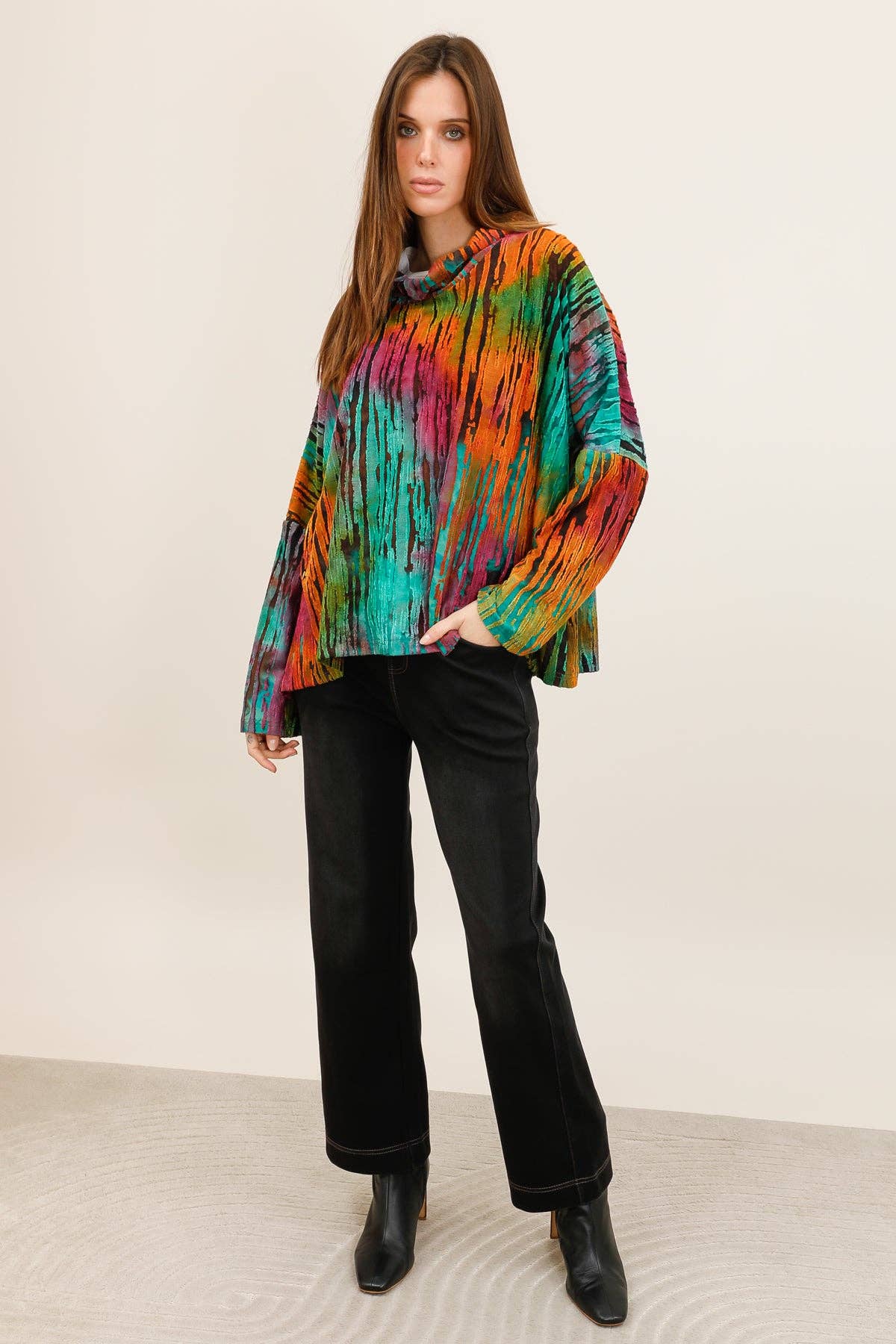 Belle Blue- Abstract Cowl Neck Top