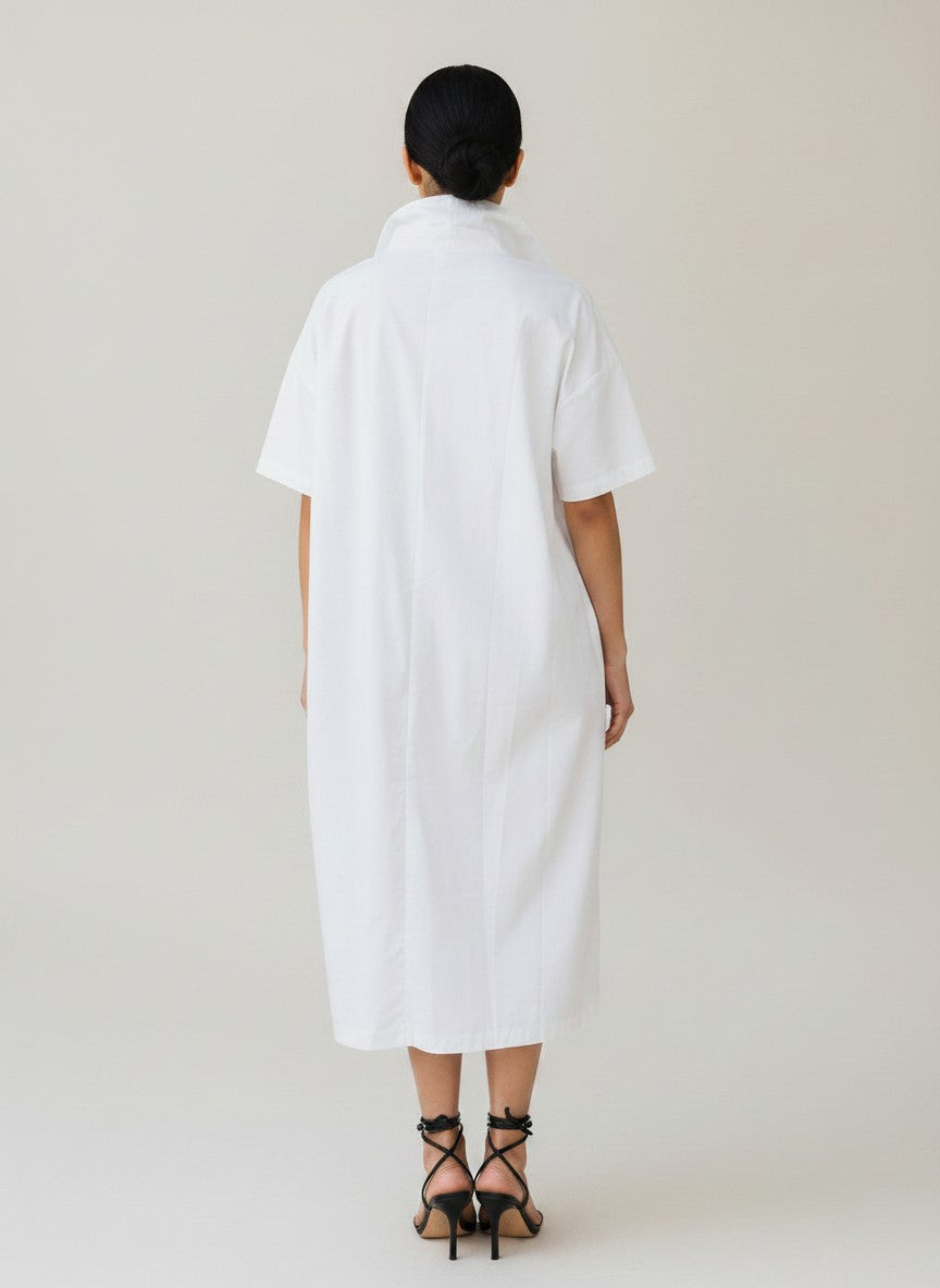 Mia Collection- Graphic Contrast Shirt Dress/ White