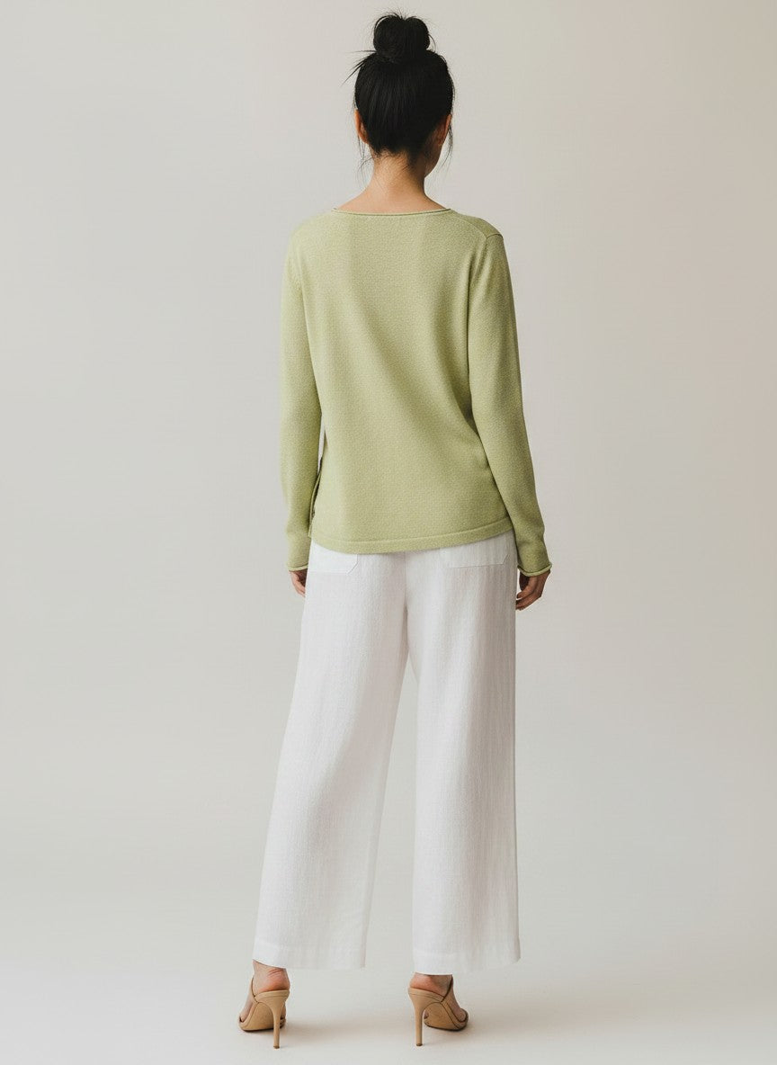La Miel - Rolled Hem Side Button Top/Pistachio