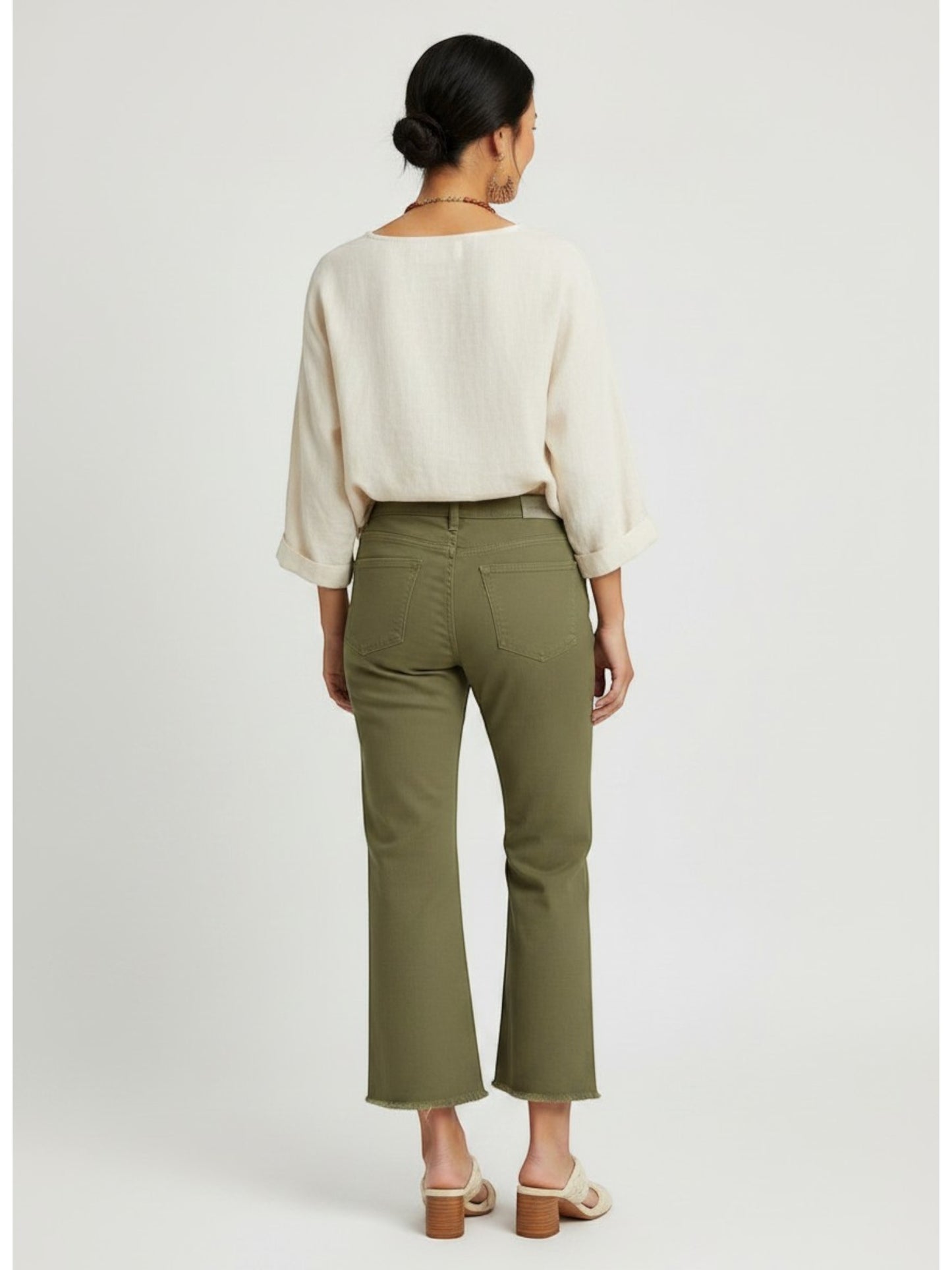 La Miel - Raw Hem Flare Pants/ Fade Olive
