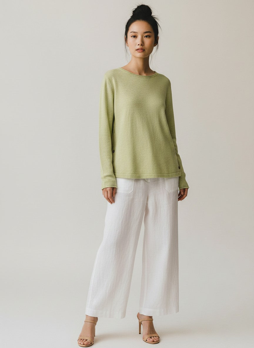 La Miel - Rolled Hem Side Button Top/Pistachio