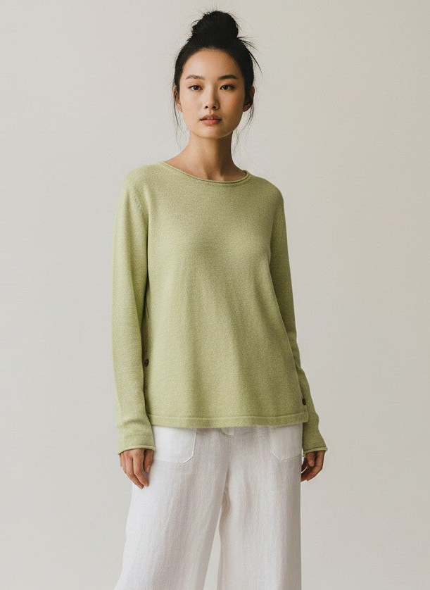 La Miel - Rolled Hem Side Button Top/Pistachio