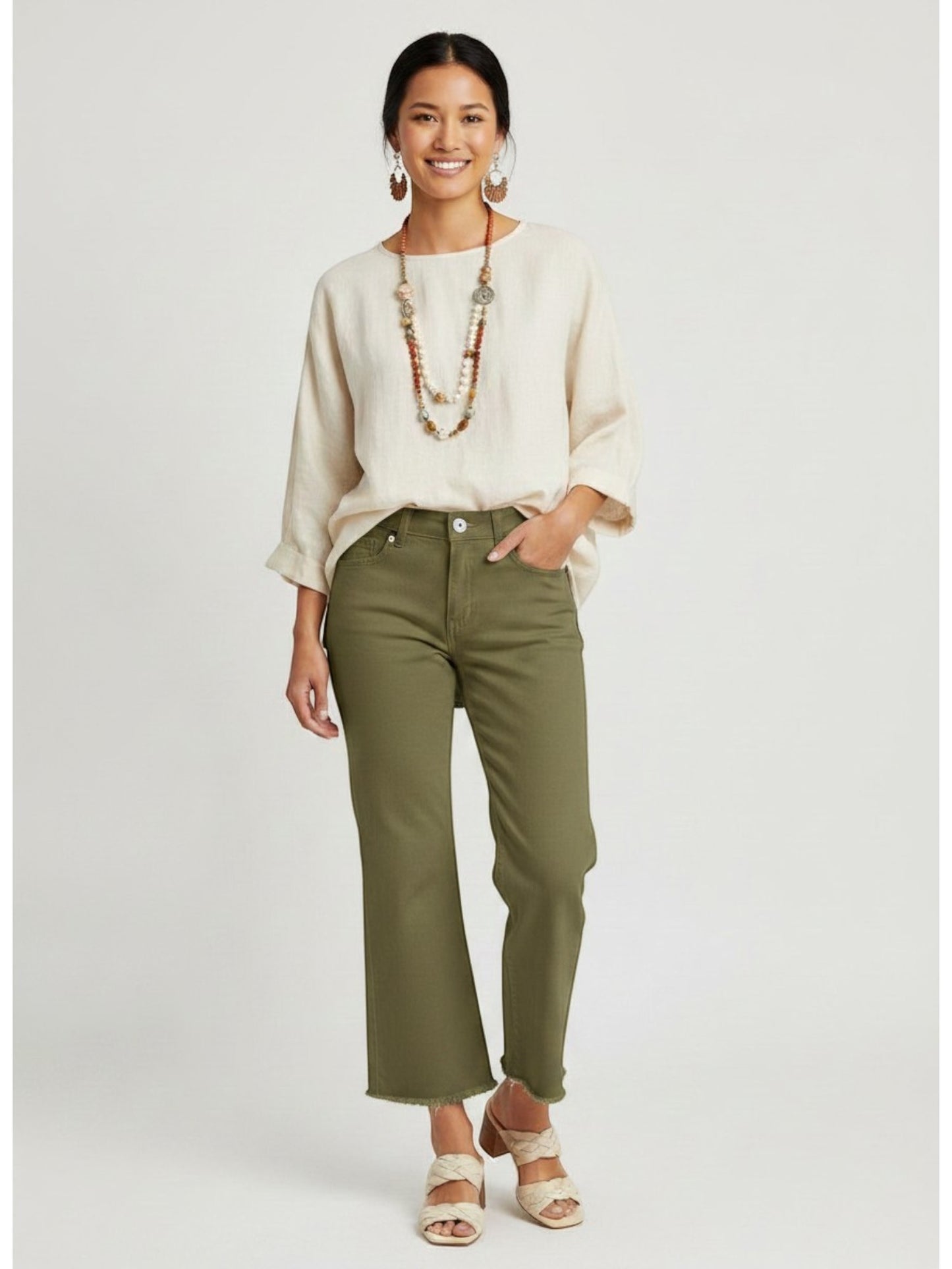 La Miel - Raw Hem Flare Pants/ Fade Olive