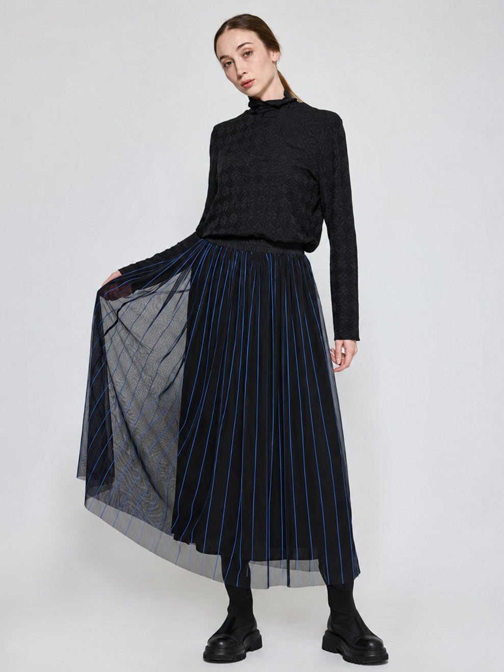 LUUKAA- Sabine Striped Mesh Skirt