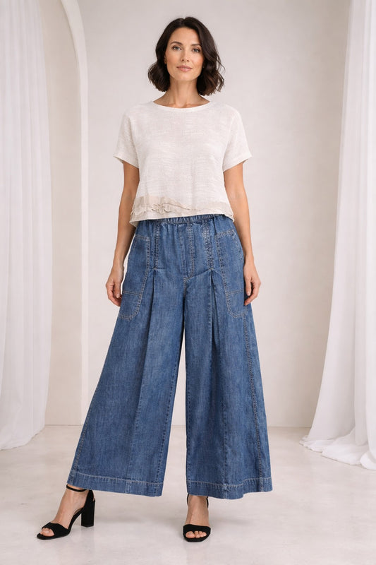 Wearable Art Shop - Pin-Tuck Chambray Cropped Pants