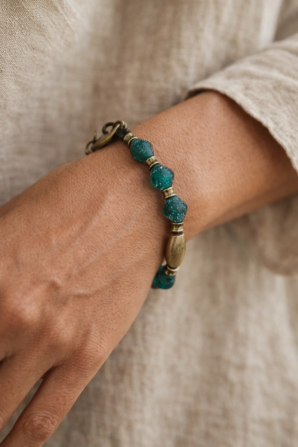 NSerena Jewelry- Teal African Glass Bead Bracelet