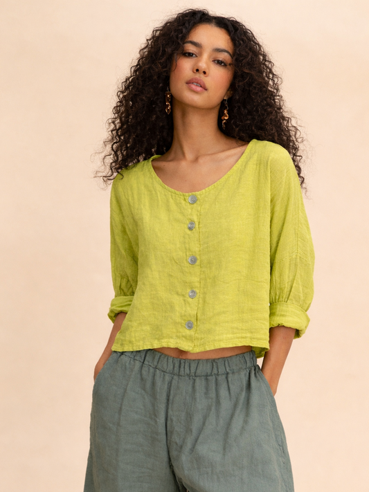 Made in Italy- Crop Linen Cardigan/ Lime