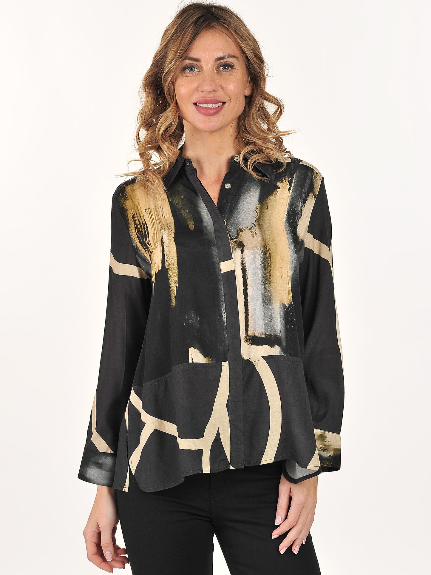 Lemon Grass- Print Blocked Blouse/Safari