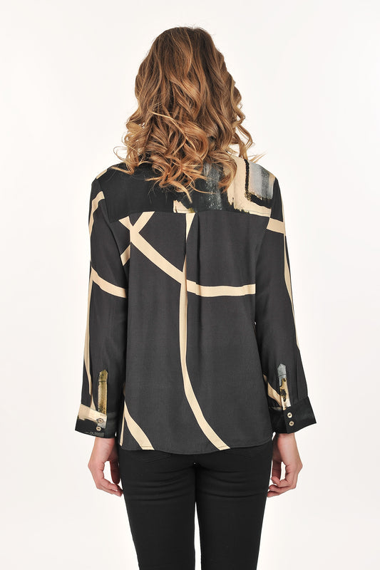 Lemon Grass- Print Blocked Blouse/Safari