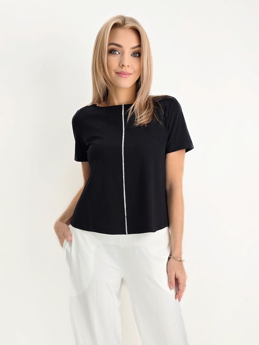 Ozai N Ku- Black Crop Top with White Line
