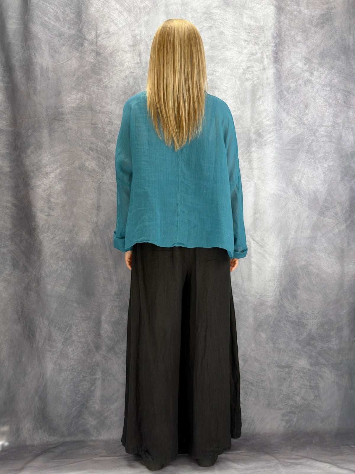 Earth & Loom- Linen Cowl Neck Top/ Teal
