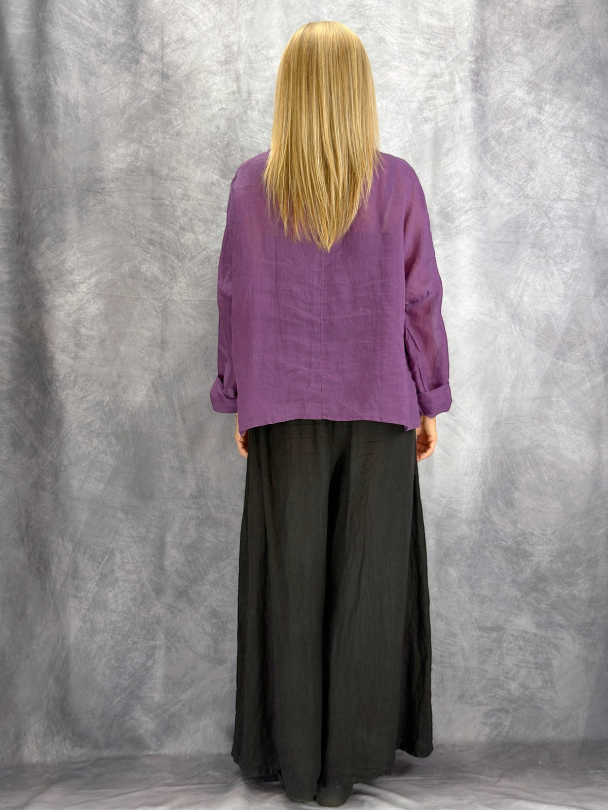 Earth & Loom- Linen Cowl Neck Top/ Purple
